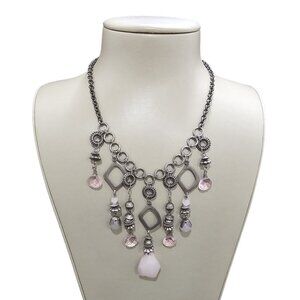 Stephan & Co Women's Pewter Plated Pink Bib Necklace NWT